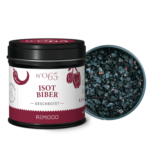 Isot Biber, schwarze Dose mit offenem Deckel.