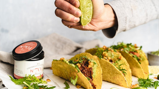 Chili con Carne-Tacos mit Kürbis und geröstetem Mais