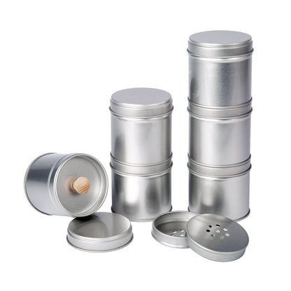 12 silberne Gewürzdosen mit Aromadeckel inkl. 12 Etiketten