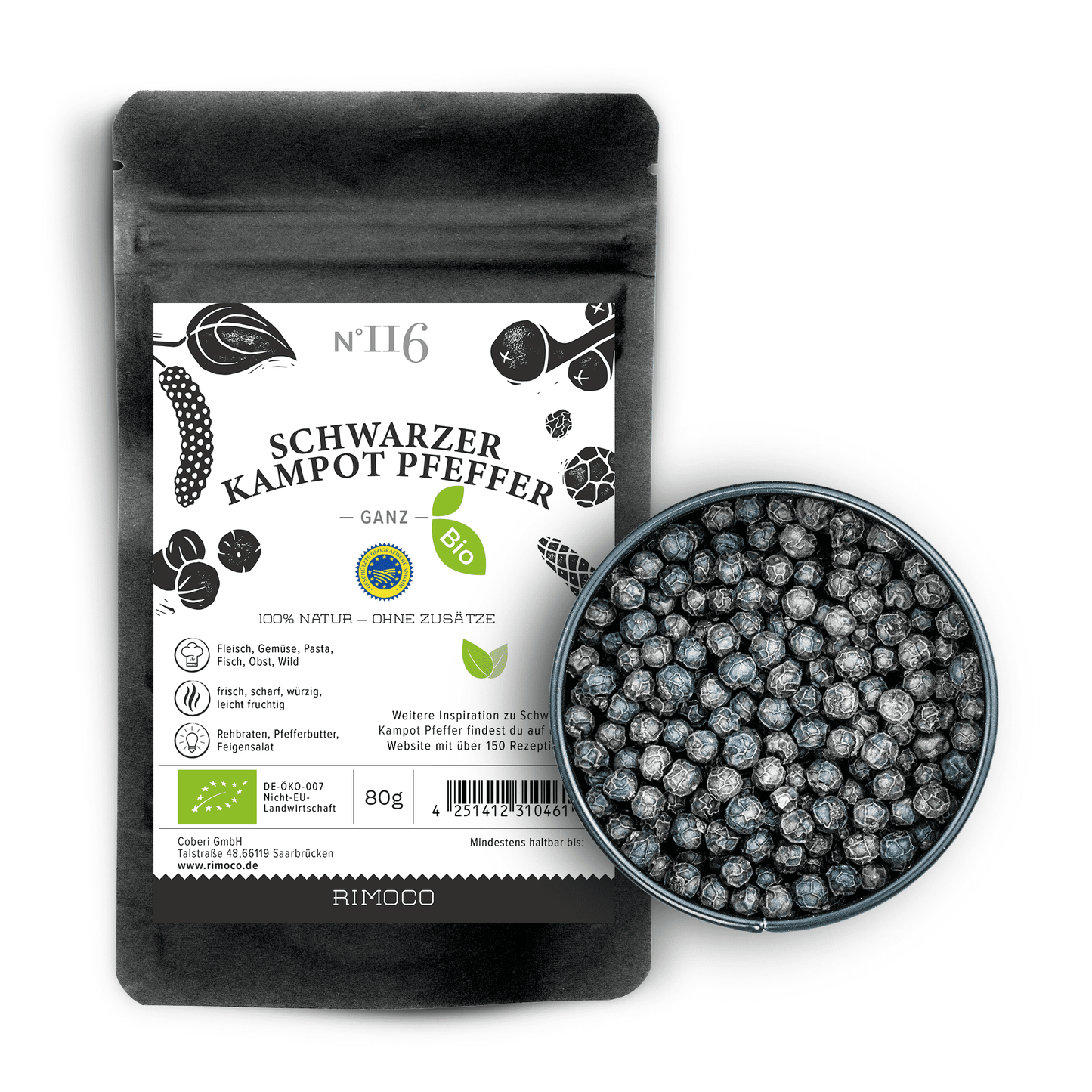 Bio Schwarzer Kampot Pfeffer
